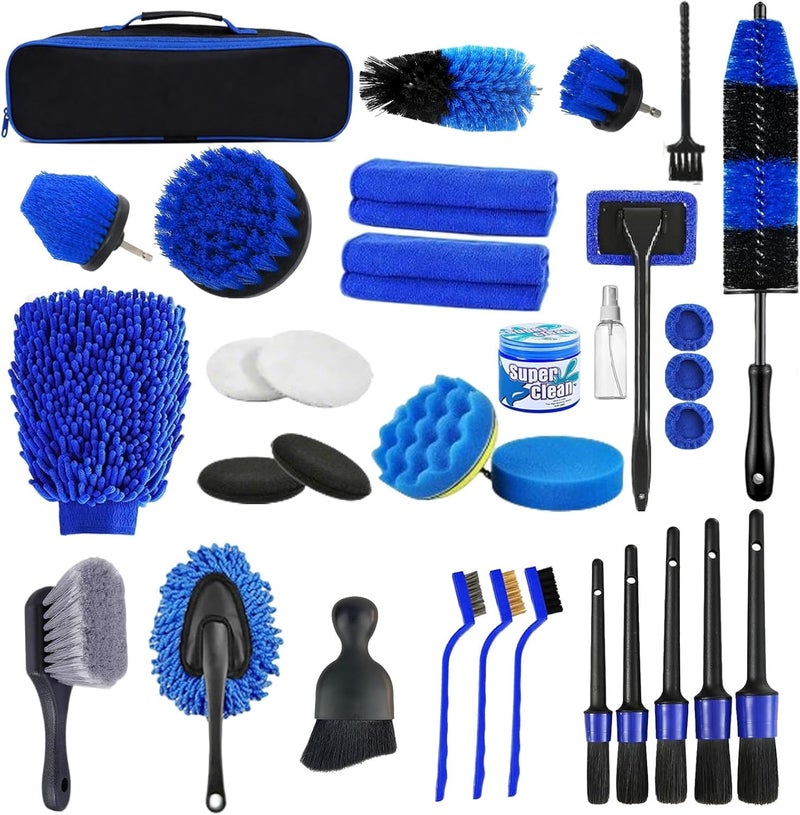 Vurlexat 34pcs Car Cleaning Kit with Microfibre Cloths and Detailing Brushes - Image 1