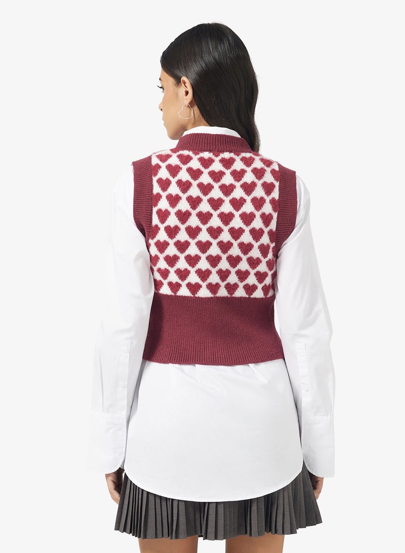 Ginger Loose Knitted Heart Print Vest - Image 2