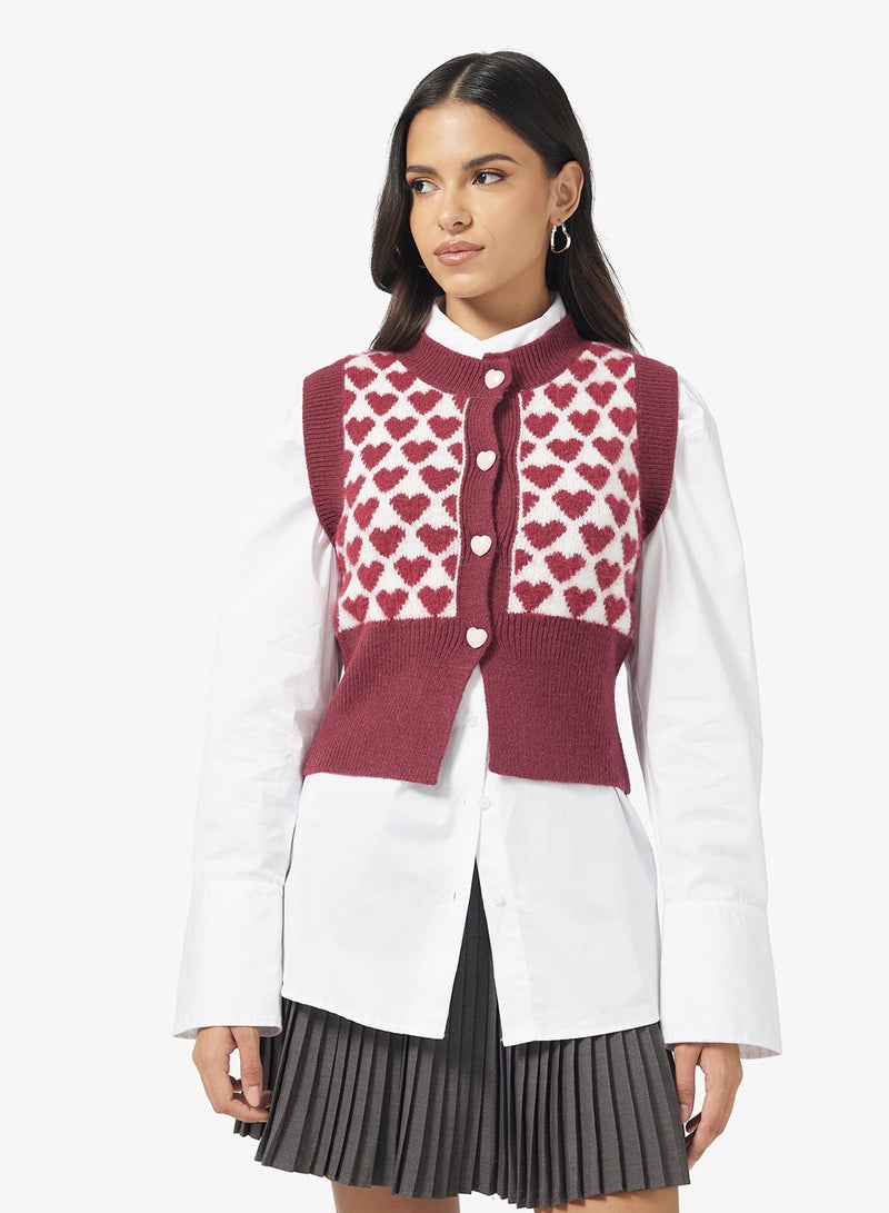 Ginger Loose Knitted Heart Print Vest - Image 1