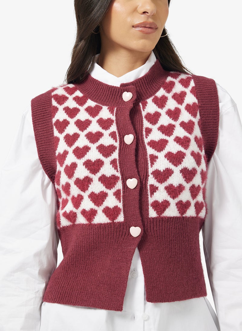 Ginger Loose Knitted Heart Print Vest - Image 3