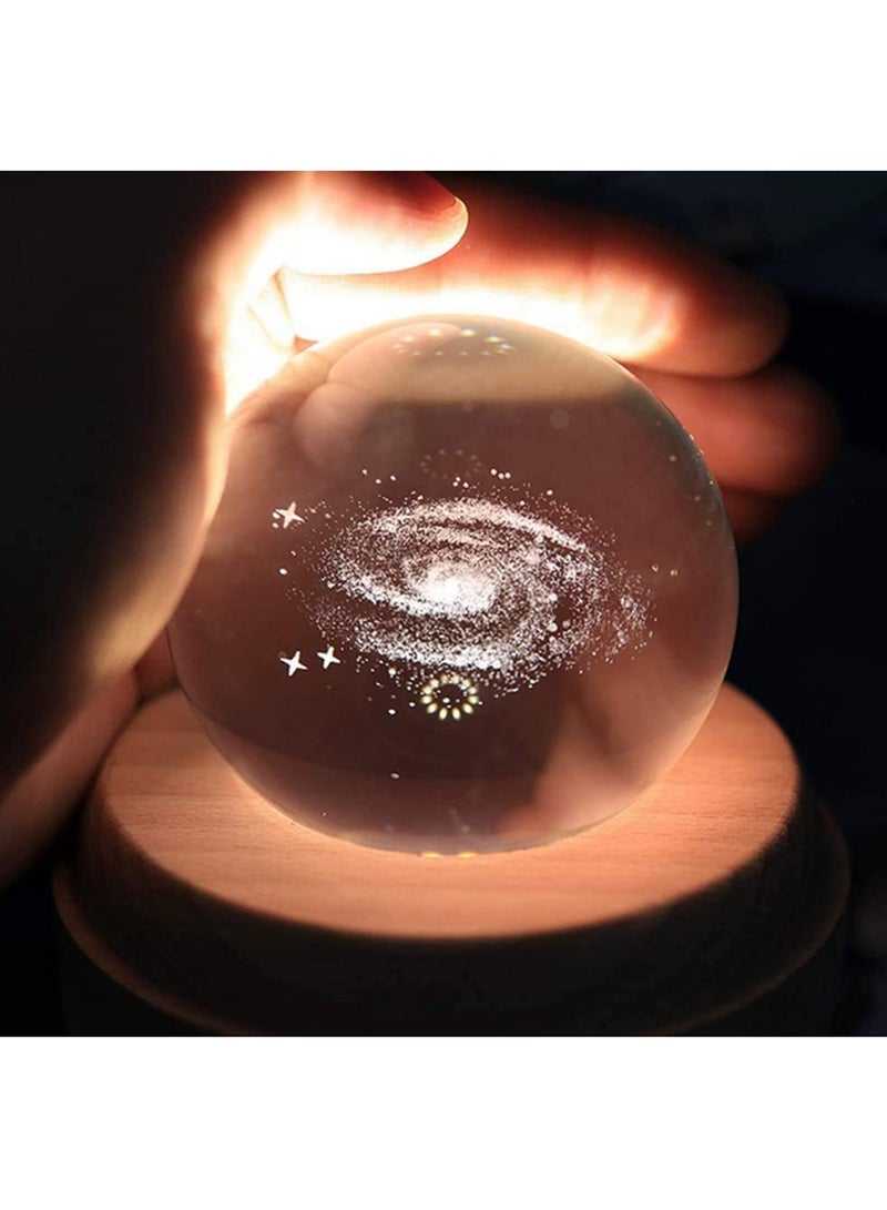 3D Crystal Ball Music Box with LED Projection Rotating Galaxy Light Wood Base Romantic Gift for Birthday  Valentine s Day Adults Kids Women Home Decor  - Image 3