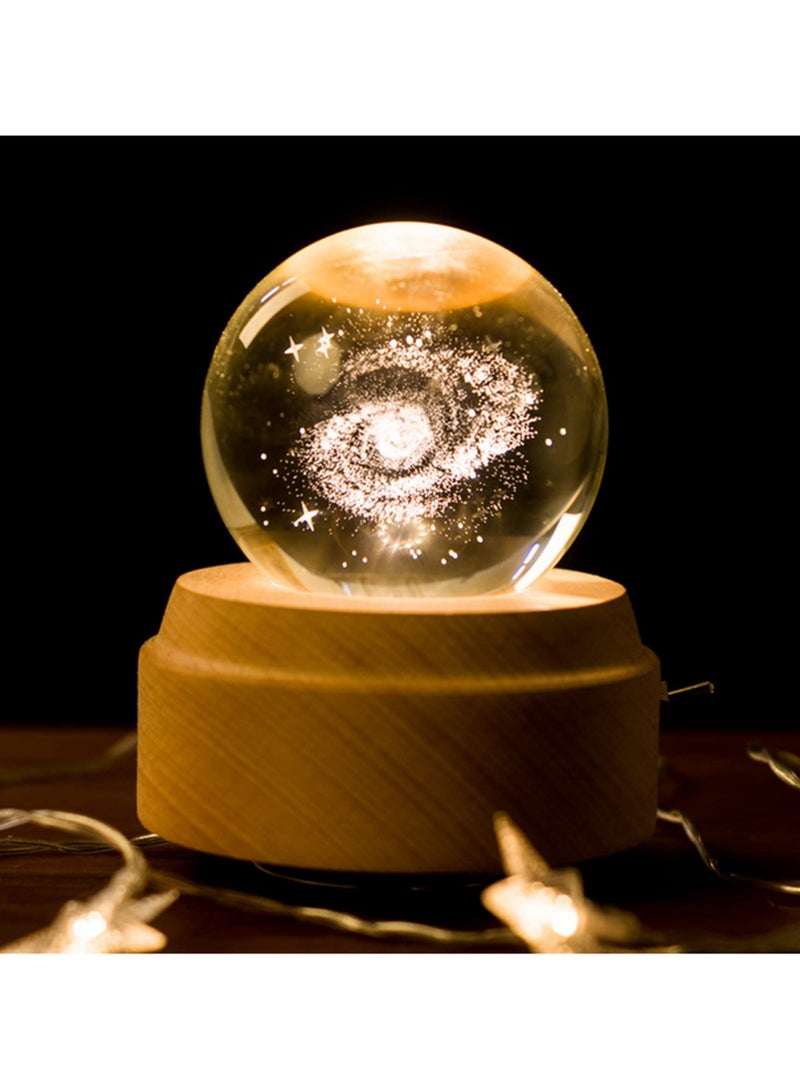 3D Crystal Ball Music Box with LED Projection Rotating Galaxy Light Wood Base Romantic Gift for Birthday  Valentine s Day Adults Kids Women Home Decor  - Image 1