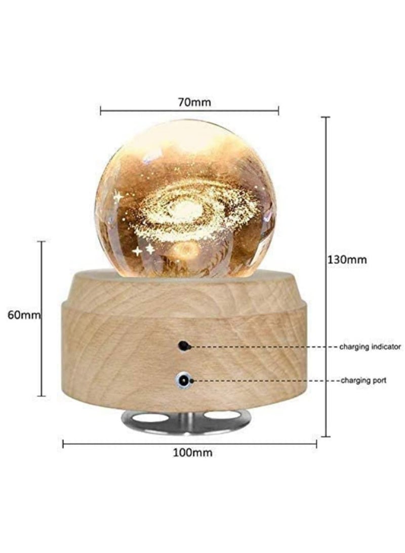 3D Crystal Ball Music Box with LED Projection Rotating Galaxy Light Wood Base Romantic Gift for Birthday  Valentine s Day Adults Kids Women Home Decor  - Image 2