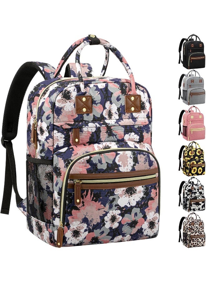 Tenot Diaper Bag Backpack Tote for Women Large Capacity, Multifunctional Waterproof Baby Bag with Insulated Pockets For Baby Girl Boy Mama, Maternity Bag Floral Painting
