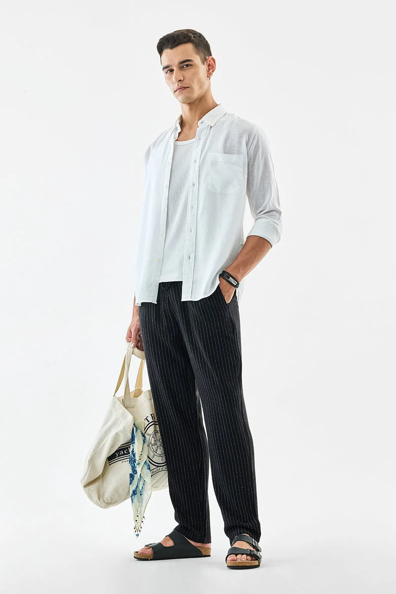 SNITCH Linen Blend Stripes Black Trousers