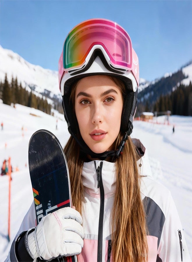 MXJ Gear Ski Goggles,OTG Snowboard Goggles Magnetic Interchangeable Lens,UV Protection Anti-fog,YH879B Snow Goggles for Men Women (White Frame-Full Revo Pink-VLT 16%) - Image 4