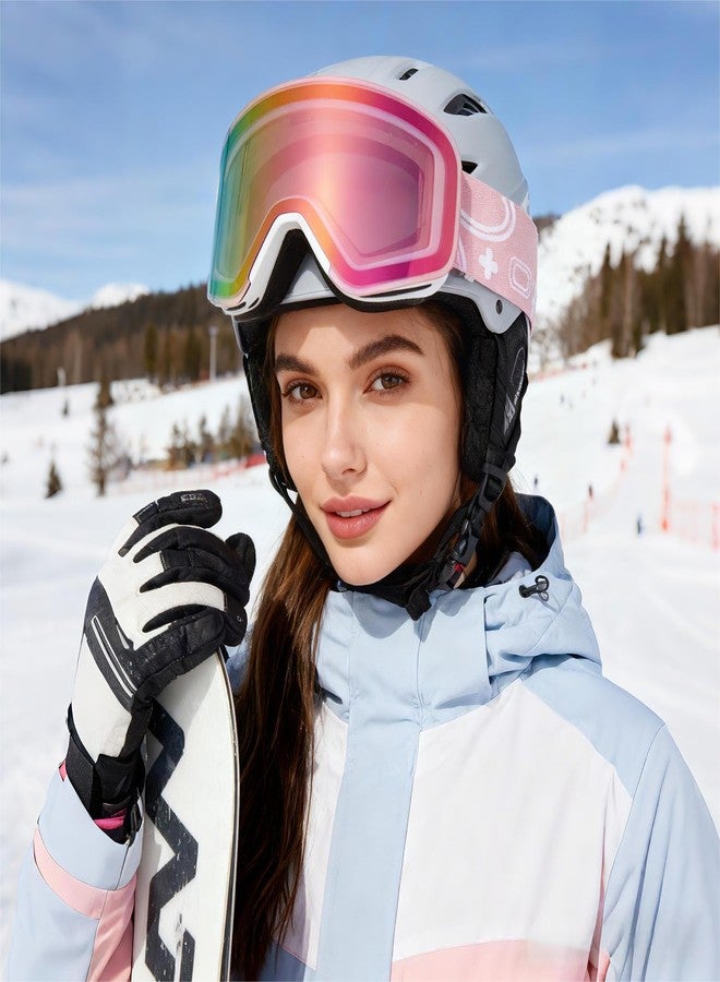 MXJ Gear Ski Goggles,OTG Snowboard Goggles Magnetic Interchangeable Lens,UV Protection Anti-fog,YH879B Snow Goggles for Men Women (White Frame-Full Revo Pink-VLT 16%) - Image 2