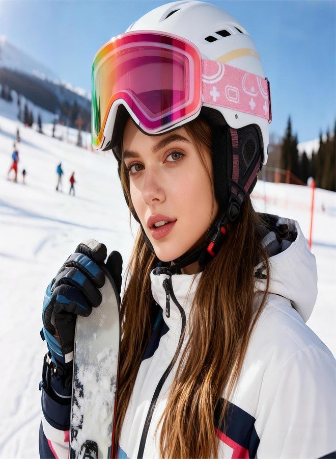 MXJ Gear Ski Goggles,OTG Snowboard Goggles Magnetic Interchangeable Lens,UV Protection Anti-fog,YH879B Snow Goggles for Men Women (White Frame-Full Revo Pink-VLT 16%) - Image 5