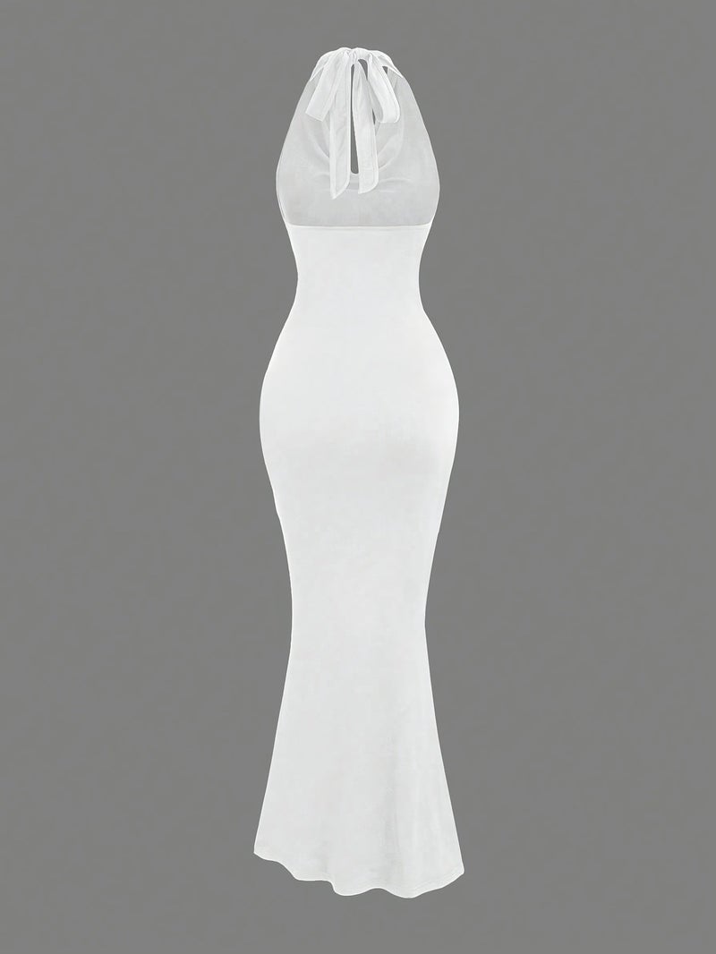 Women's Solid Color Pleated Neckline Bodycon Dress - Image 5