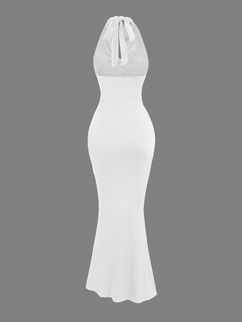 Women's Solid Color Pleated Neckline Bodycon Dress - Image 2