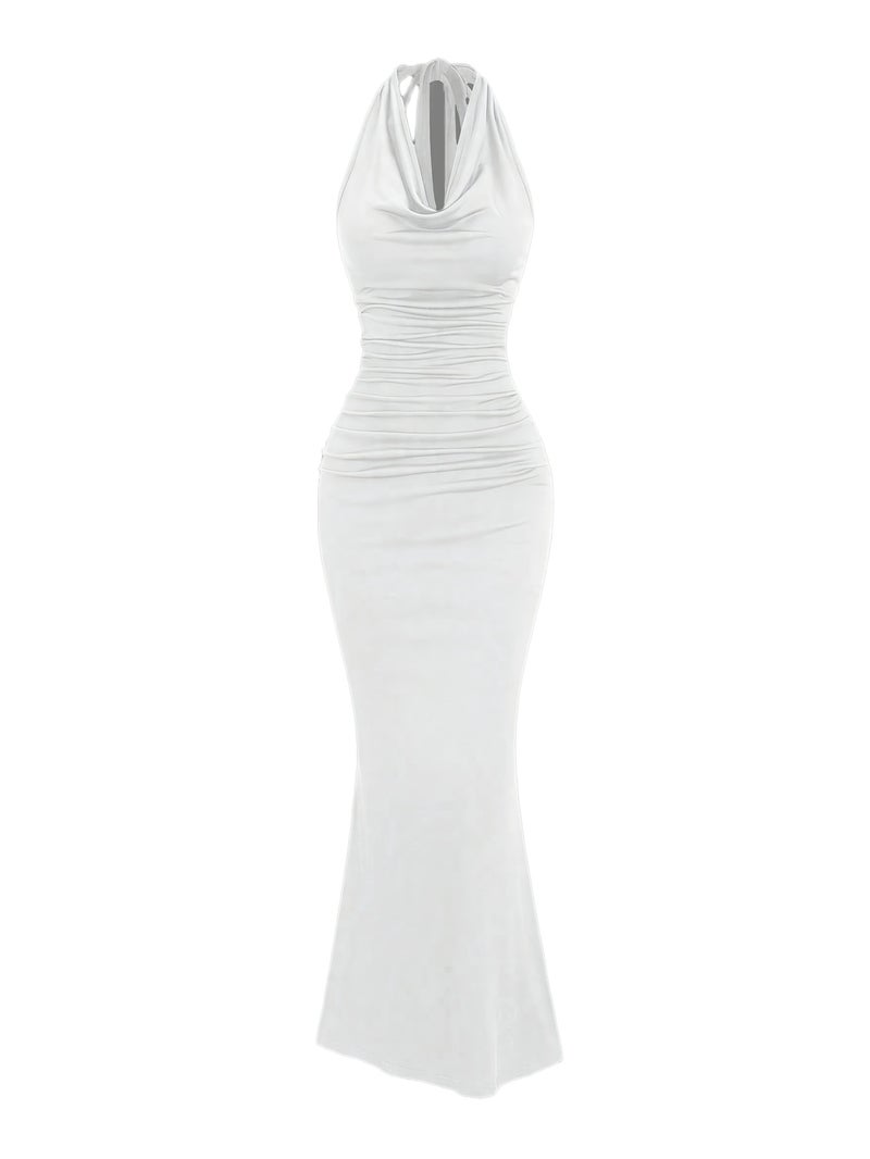 Women's Solid Color Pleated Neckline Bodycon Dress - Image 1