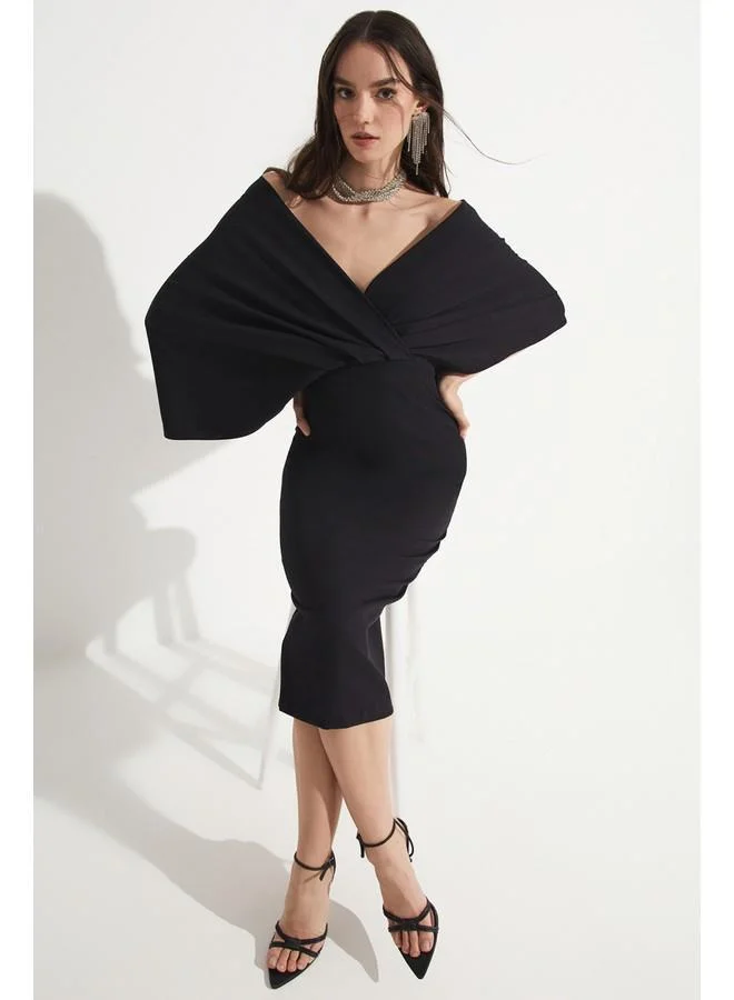 JUNE Off-Shoulder Black Dress