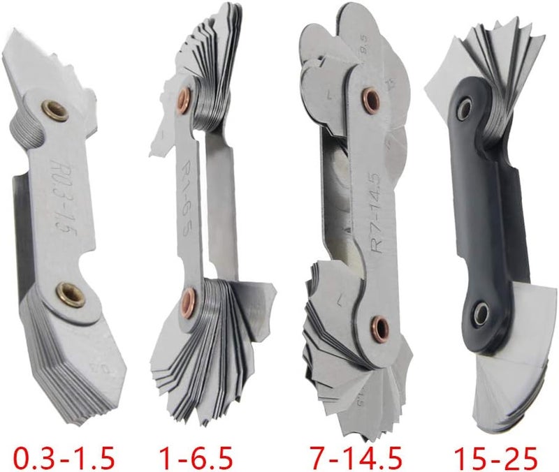 Utoolmart 4 Pack R0.3-1.5/ R1-6.5/ R7-14.5/ R15-25 Radius Gauge Set, Stainless Steel Radius Fillet Gage Portable Concave Convex Measuring Tool for Tool and Die Makers Check - Image 2