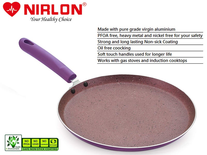 Nirlon Regal Purple Pure Grade Virgin Aluminium Non-Stick Induction Base Flat Tawa 26cm|Purple - Image 3