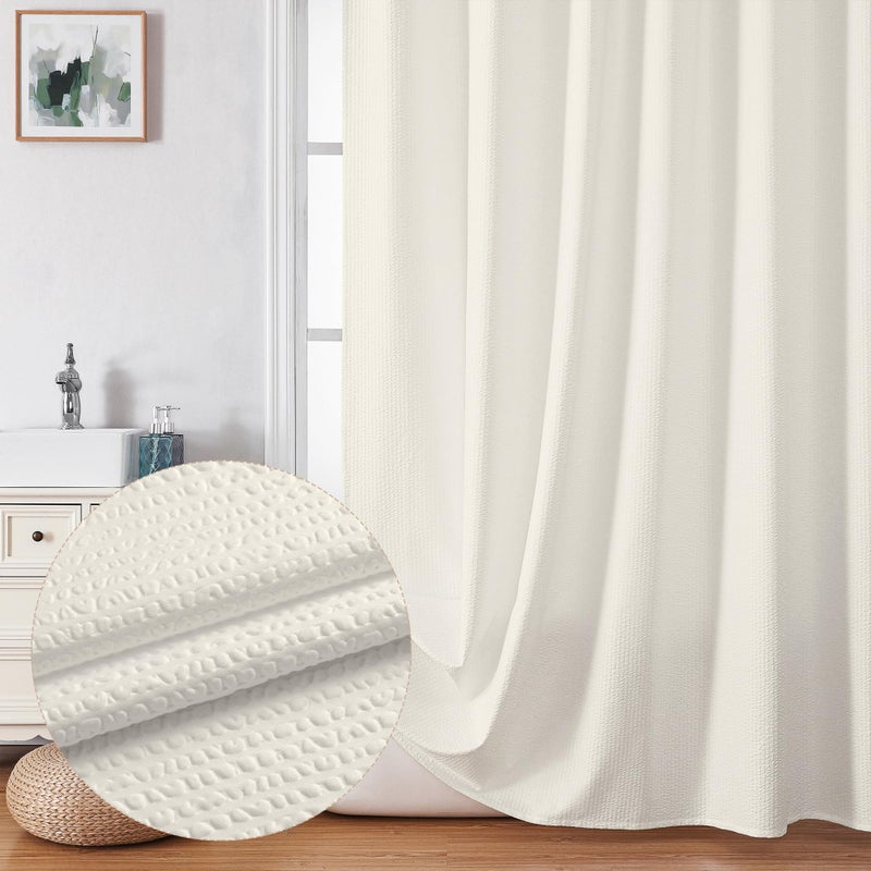 OVZME Berry Cream Shower Curtain  Embossed Textured Fabric Shower Curtain for Bathroom - Soft Cloth & Hotel Spa Luxury  Water Repellent  Machine Washable Shower Curtain  72X72  Cream - Image 1