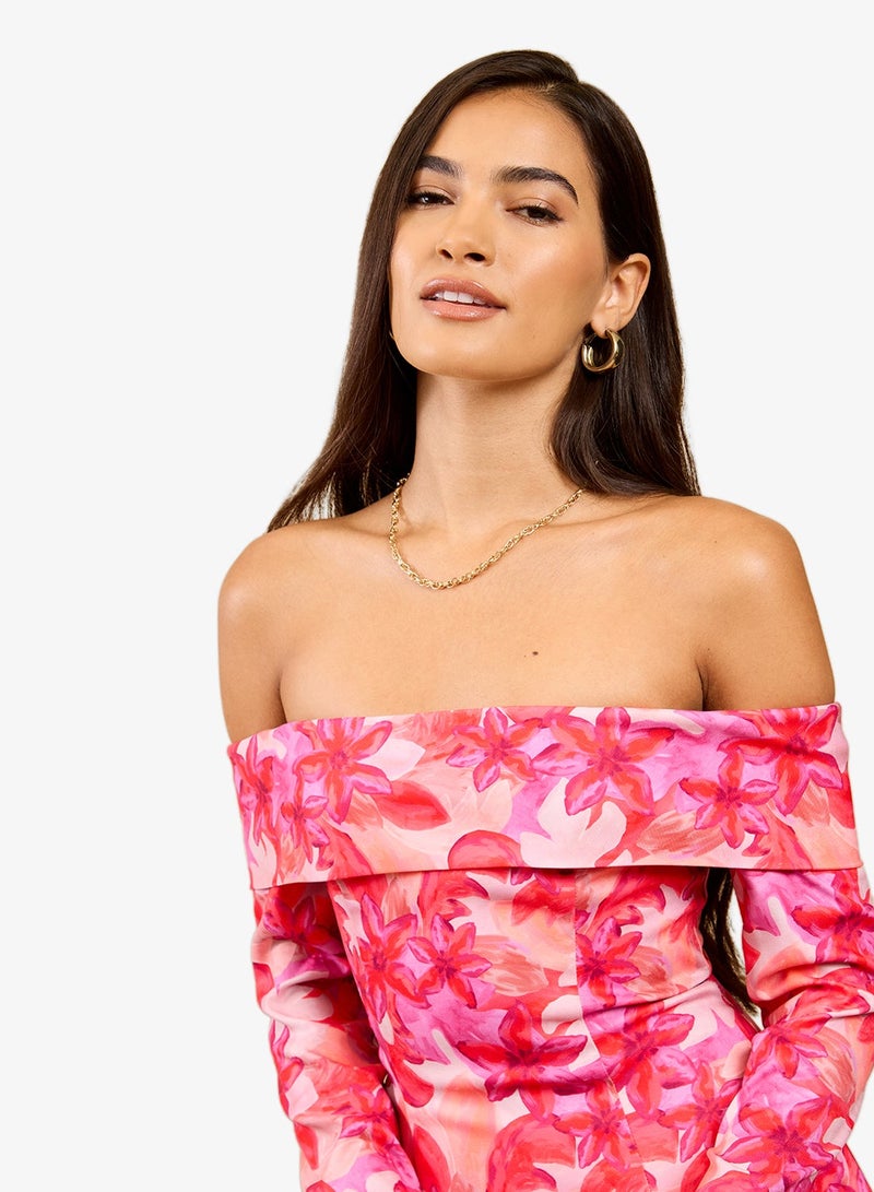Little Mistress Floral Bardot Mini Dress - Image 4