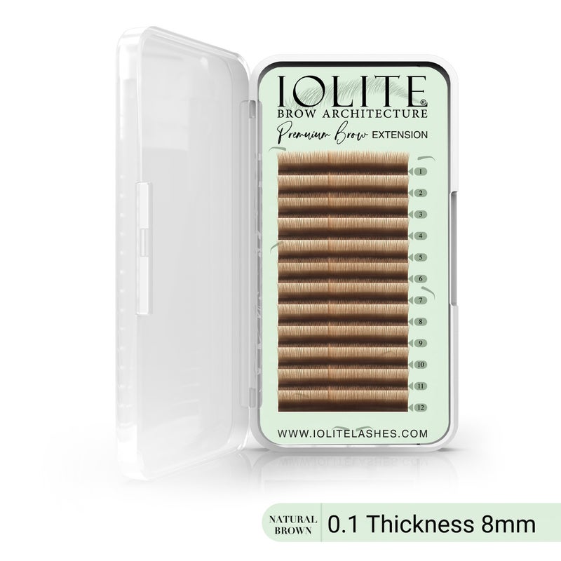 IOLITE تمديد الحواجب الفاخرة حواجب طبيعية مزيفة في صينية - تمديد الحواجب بسماكة 0.10T ؛ الطول - 8 مم، 9 مم، مزيج - بني طبيعي