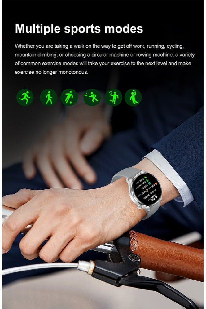 RollsTimi  Smart Watch for Men Women, Answer/Make Calls,1.6" Screen IP68 Waterproof, Multiple Sports Modes Fitness Watch with Sleep Monitor Pedometer Outdoor Smart Watch for Android iOS,Silver Leather - Image 5