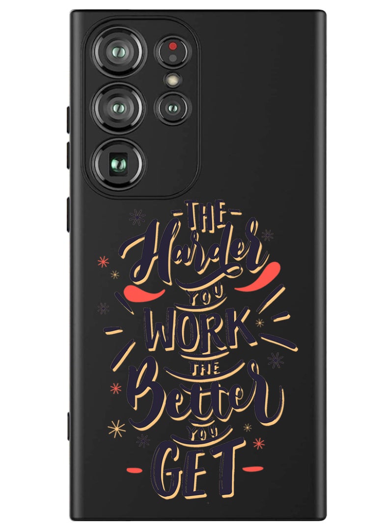 Theodor Protective Slim Fit Case Liquid Silicone Cover with Full Body Protection Anti-Scratch Shockproof Case For Samsung Galaxy S24 Ultra (Black) - Harder you work Better you get  - Image 1