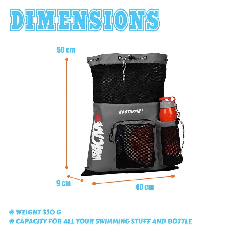 WHACKK Aqua Grey Unisex Swimming Bag |Water Sports |Dry Bags |Wet Pocket |Accessories |Beach Bag |Storage Swim Gym Gears |Drawstring Backpack |Netball Backpack | Pocket for Cap and Goggles - Image 4