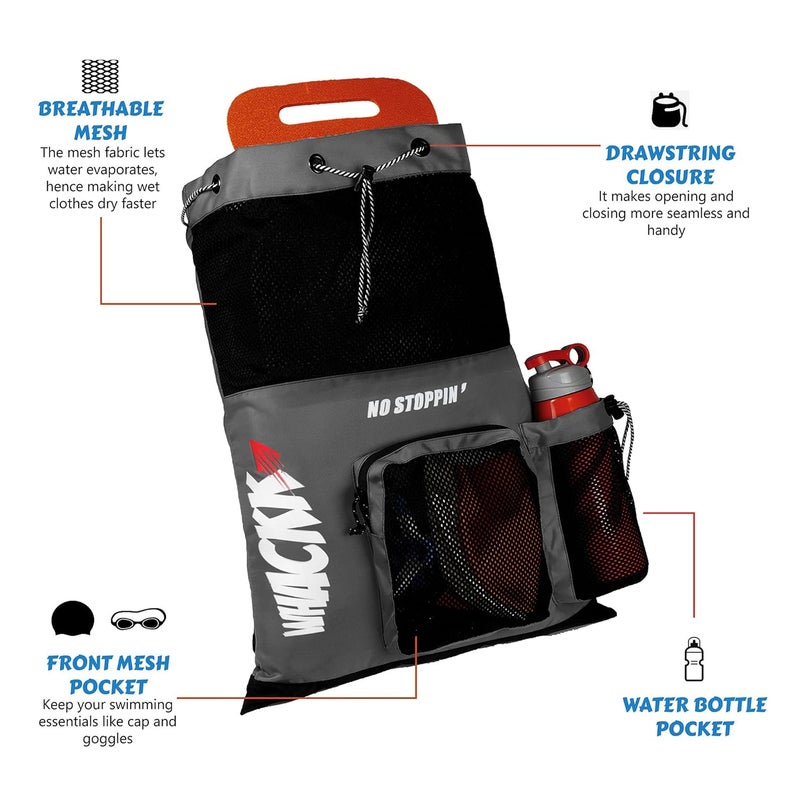 WHACKK Aqua Grey Unisex Swimming Bag |Water Sports |Dry Bags |Wet Pocket |Accessories |Beach Bag |Storage Swim Gym Gears |Drawstring Backpack |Netball Backpack | Pocket for Cap and Goggles - Image 5