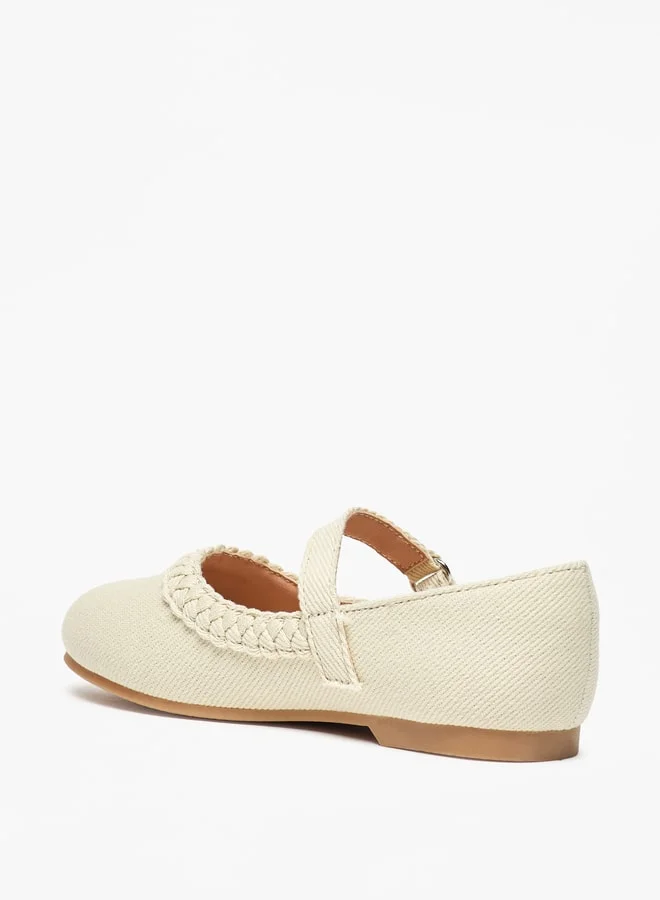 جونيورز Braided Detail Ballerina Shoes with Hook and Loop Closure