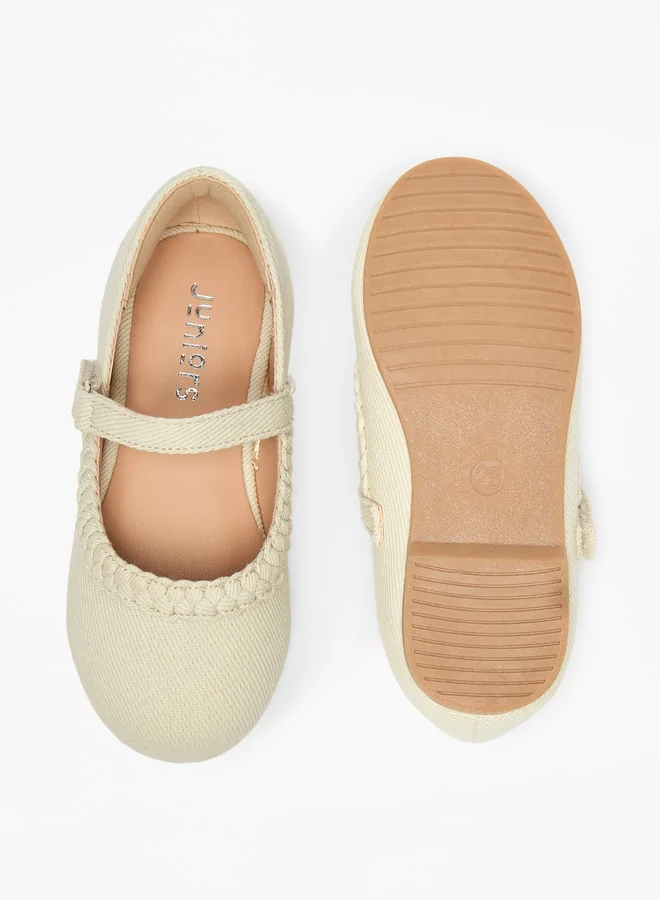 جونيورز Braided Detail Ballerina Shoes with Hook and Loop Closure