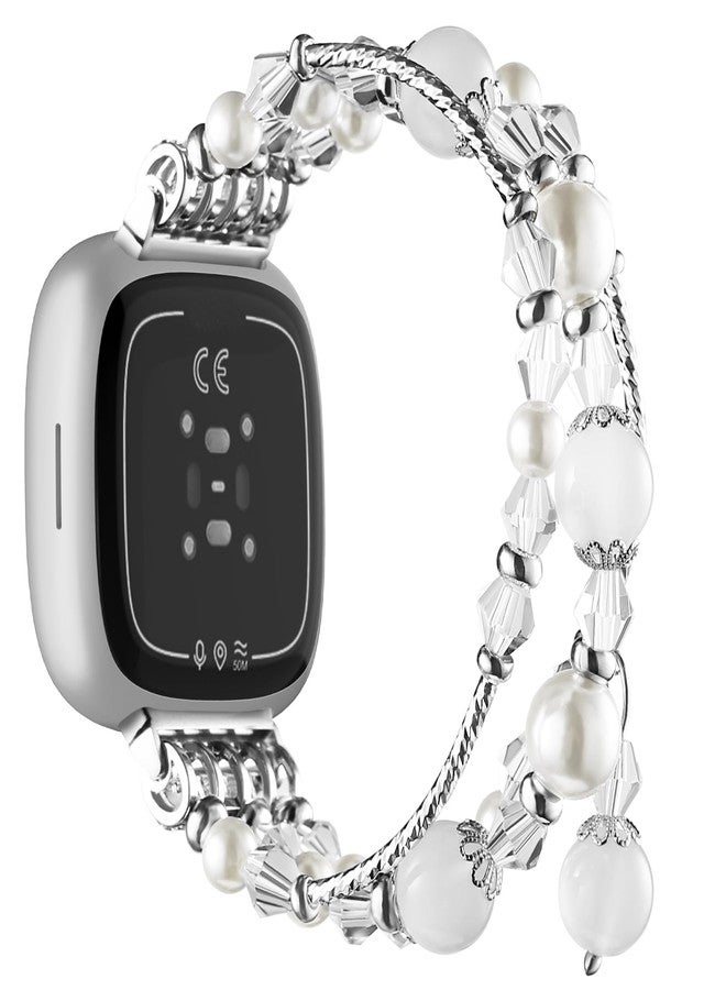 Simpeak Beaded Bracelet Band Compatible with Fitbit Versa 4/Versa 3, Fashion Handmade Elastic Stretch Bracelet Beaded Bands Strap Women Replacement for Fitbit Sense/Sense 2 Smart Watch - Image 2