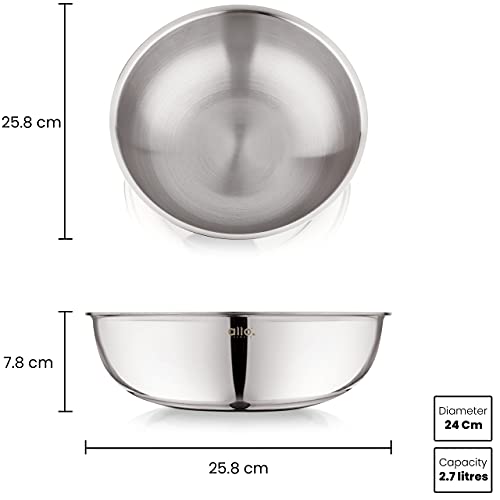 Allo Triply Stainless Steel Tasla|Ideal Tasla for Curry/Stir-Fry/Deep-Fry/DryVeg/Saut Induction Friendly, Heavy Base Kadhai Naturally Non-Stick | 10 Years Warranty 24cm, 2.7 litres - Image 3