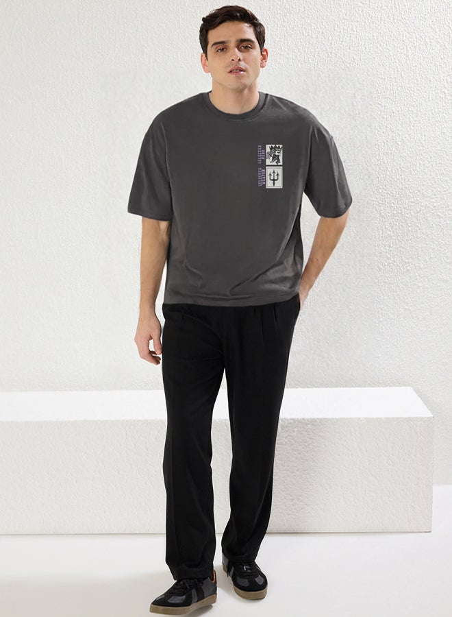 trendyol Art Printed Anthracite Oversize Cotton T-shirt  Short Sleeve - Image 2