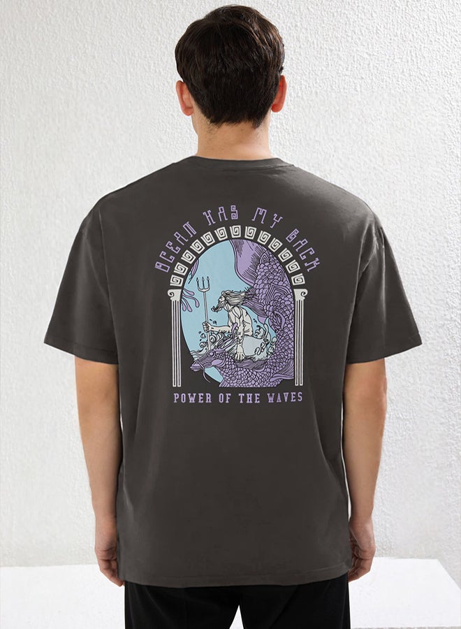trendyol Art Printed Anthracite Oversize Cotton T-shirt  Short Sleeve - Image 1