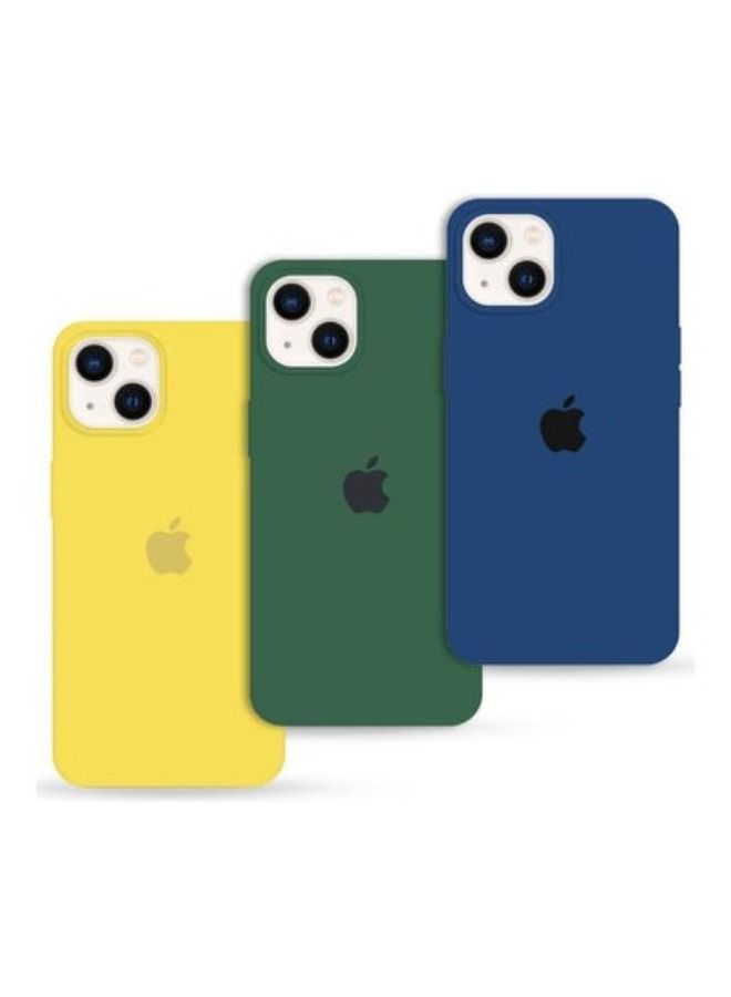 3Pack for iPhone 13 Silicone Case Soft Slim Liquid Gel Silicone Shockproof Phone Cover Microfiber Lining Full Body Protection 6.1 inch Dark Blue/Dark Green/Yellow - Image 1