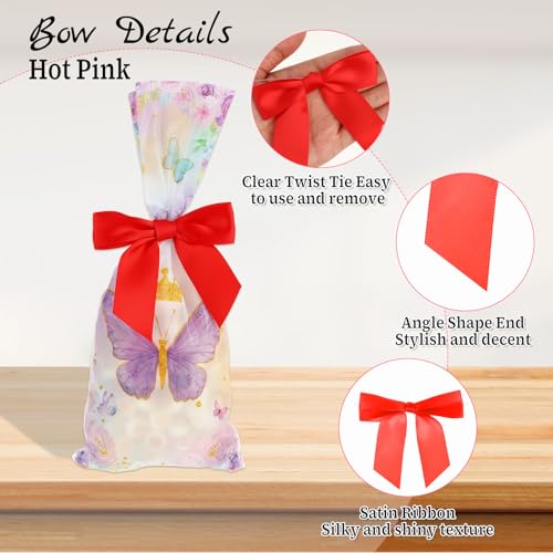 Molain Twist Tie Bows, 50 Pack Red Satin Bows for Crafts 3.5" Pre-Tied Red Ribbon Bows Wedding Favors Ribbon Bows for Gift Wrapping Treat Bag Present Craft Bridal Shower Halloween Thanksgiving - Image 2