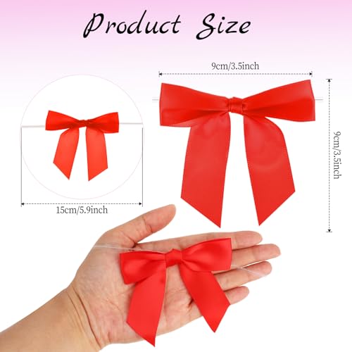 Molain Twist Tie Bows, 50 Pack Red Satin Bows for Crafts 3.5" Pre-Tied Red Ribbon Bows Wedding Favors Ribbon Bows for Gift Wrapping Treat Bag Present Craft Bridal Shower Halloween Thanksgiving - Image 3