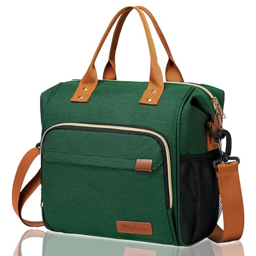 TuErCao Insulated Lunch Bag Adult Lunch Box for Women for Work Leakproof Soft Cooler for Beach Travel Picnic, Dark Green - Image 1