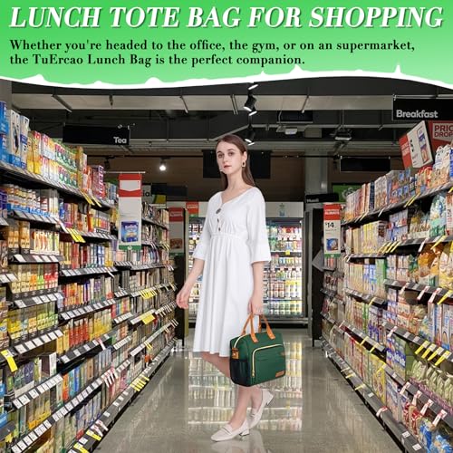 TuErCao Insulated Lunch Bag Adult Lunch Box for Women for Work Leakproof Soft Cooler for Beach Travel Picnic, Dark Green - Image 5