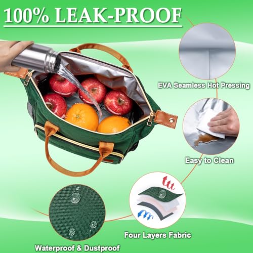 TuErCao Insulated Lunch Bag Adult Lunch Box for Women for Work Leakproof Soft Cooler for Beach Travel Picnic, Dark Green - Image 4
