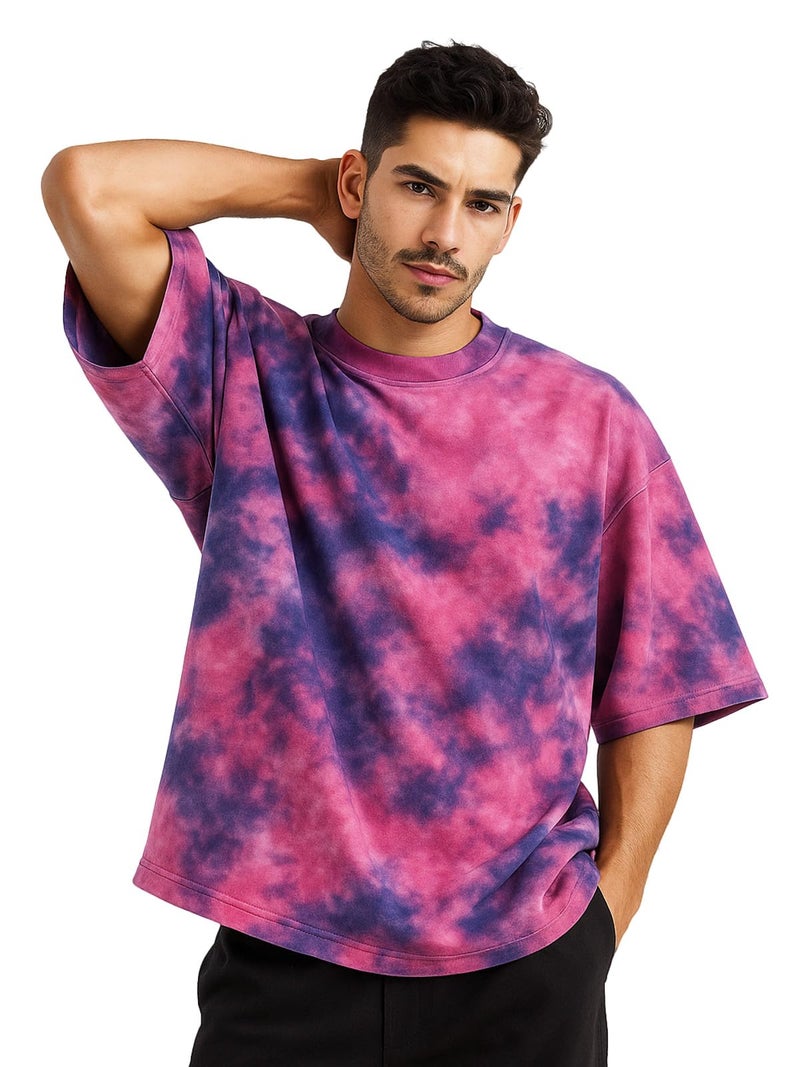 Veirdo® 100% Pure Cotton Round Neck Oversized Baggy Fit Drop Shoulder Cool & Cozy Tie & Dye Round Half Sleeve T-Shirt for Men (OS_VD_TD_RST_XL) - Image 1