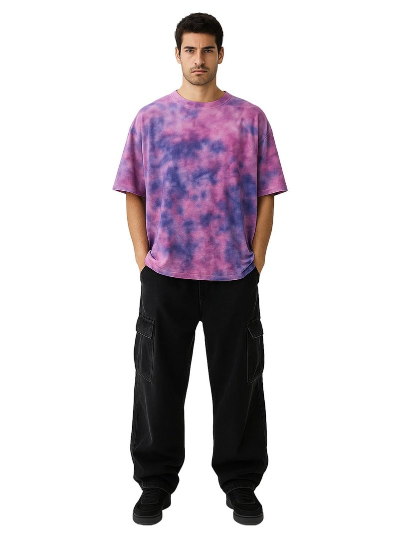 Veirdo® 100% Pure Cotton Round Neck Oversized Baggy Fit Drop Shoulder Cool & Cozy Tie & Dye Round Half Sleeve T-Shirt for Men (OS_VD_TD_RST_XL) - Image 2