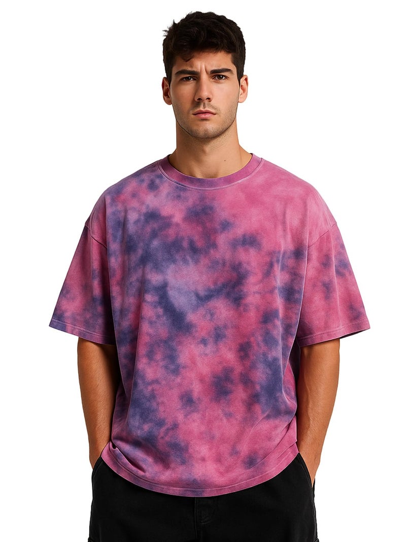 Veirdo® 100% Pure Cotton Round Neck Oversized Baggy Fit Drop Shoulder Cool & Cozy Tie & Dye Round Half Sleeve T-Shirt for Men (OS_VD_TD_RST_XL) - Image 3