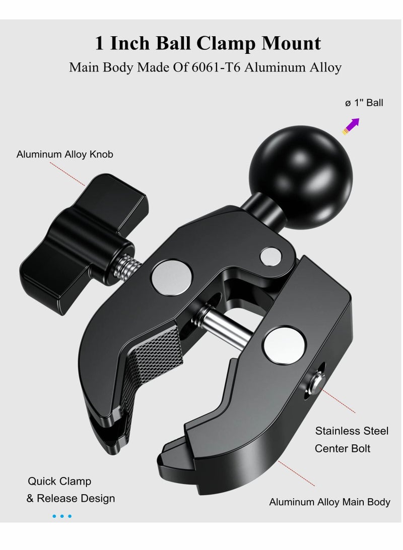 Excefore 1inch Ball Handlebar Clamp Mount Base for Rails 0.5inch to 2inch in Diameter, Aluminum Alloy Mount Clamp Compatible with RAM Mounts B Size - Image 2