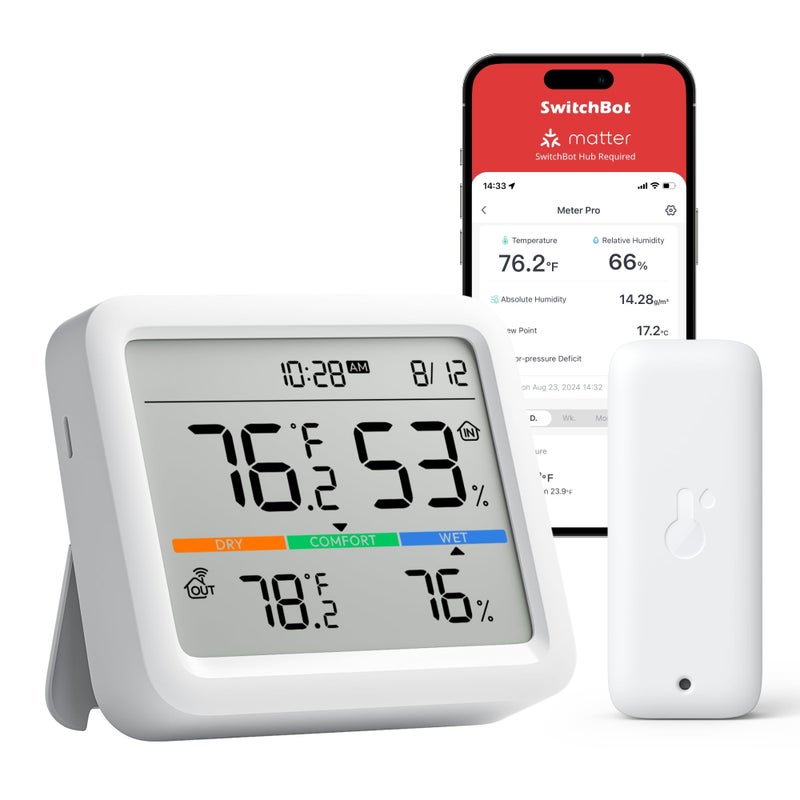 SwitchBot Meter Pro, Digital Hygrometer & Thermometer - Wireless Indoor Temperature & Humidity Monitor with Bluetooth App Control, Real-Time Alert - Image 1
