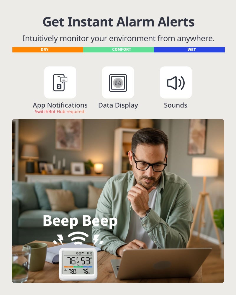 SwitchBot Meter Pro, Digital Hygrometer & Thermometer - Wireless Indoor Temperature & Humidity Monitor with Bluetooth App Control, Real-Time Alert - Image 5