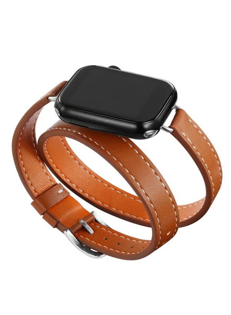 Leather Watch Band Compatible for Apple Watch Series Band 38mm 40mm 41mm 42mm women, Genuine Leather Double Tour Designed Slim Replacement Strap for iWatch Series10 9 8 7 6 SE, Brown - Image 1