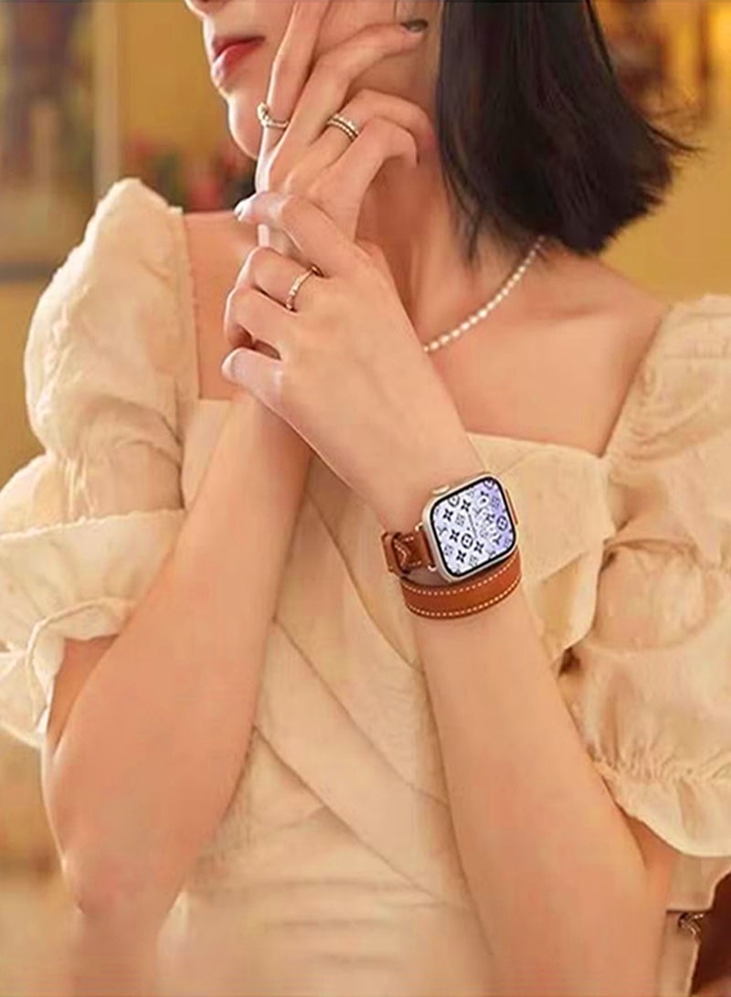 Leather Watch Band Compatible for Apple Watch Series Band 38mm 40mm 41mm 42mm women, Genuine Leather Double Tour Designed Slim Replacement Strap for iWatch Series10 9 8 7 6 SE, Brown - Image 2