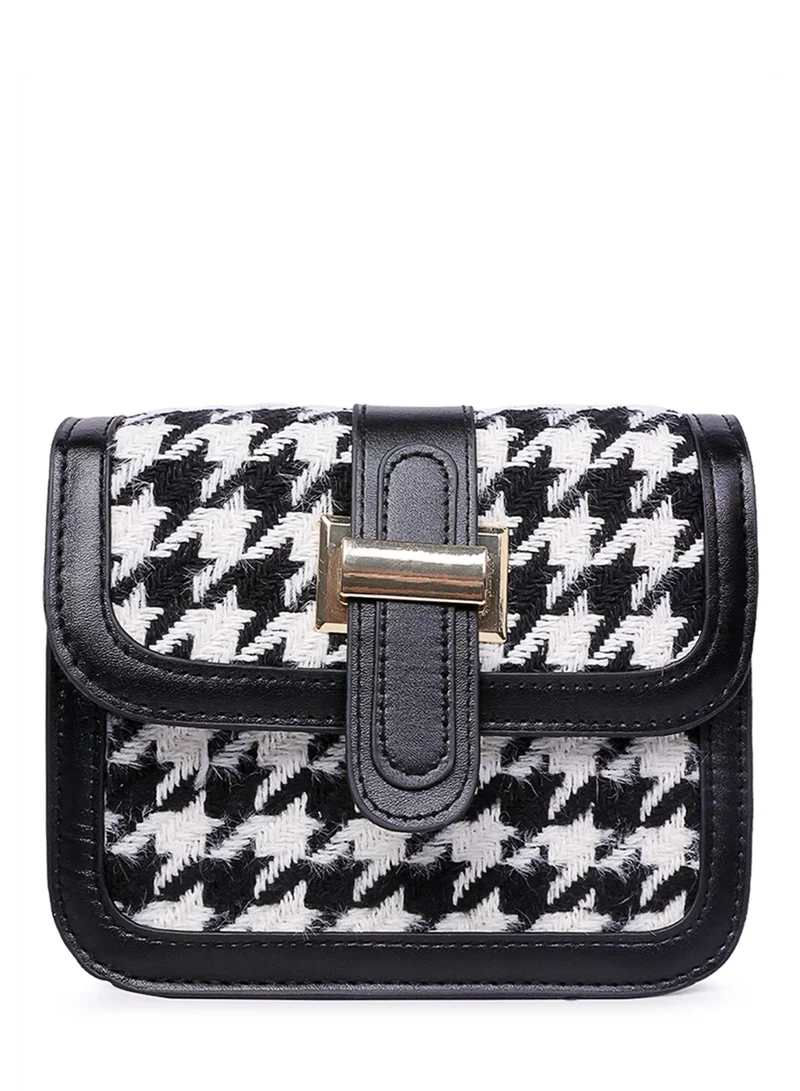 London Rag Black Houndstooth Woven Detail Sling Bag