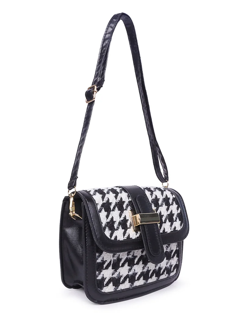 London Rag Black Houndstooth Woven Detail Sling Bag