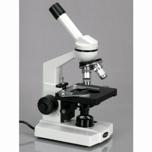AmScope M220 Monocular Compound Microscope, WF10x Eyepiece, 40x-400x Magnification, Tungsten Illumination, Brightfield, 1.25 NA Abbe Condenser, Coaxial Coarse and Fine Focus, Mechanical Stage, 110V - Image 2