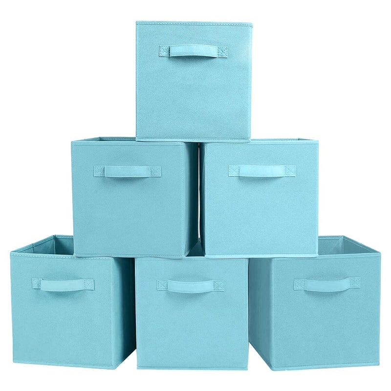 PowerKing Collapsible Storage Cubes with Handles Fabric Foldable Bins for Closet Shelves Durable Organization Storage Bins 105 x 11 x 105 6 Pack Blue - Image 2