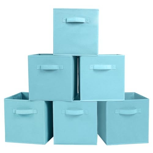 PowerKing Collapsible Storage Cubes with Handles Fabric Foldable Bins for Closet Shelves Durable Organization Storage Bins 105 x 11 x 105 6 Pack Blue - Image 1